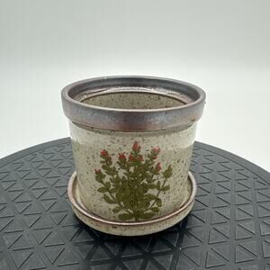 Vintage Takahashi Speckled Stoneware Succulent Herb Planter With Plate